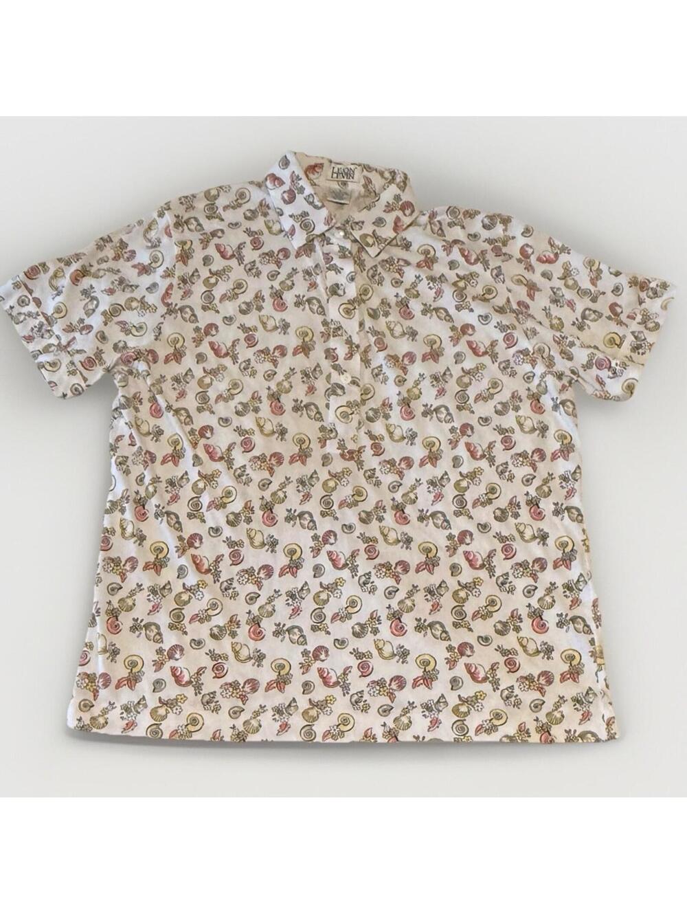 LEON LEVIN Preppy Short Sleeve Polo Shirt Sz L Off-white Shell Pattern‎ Golf